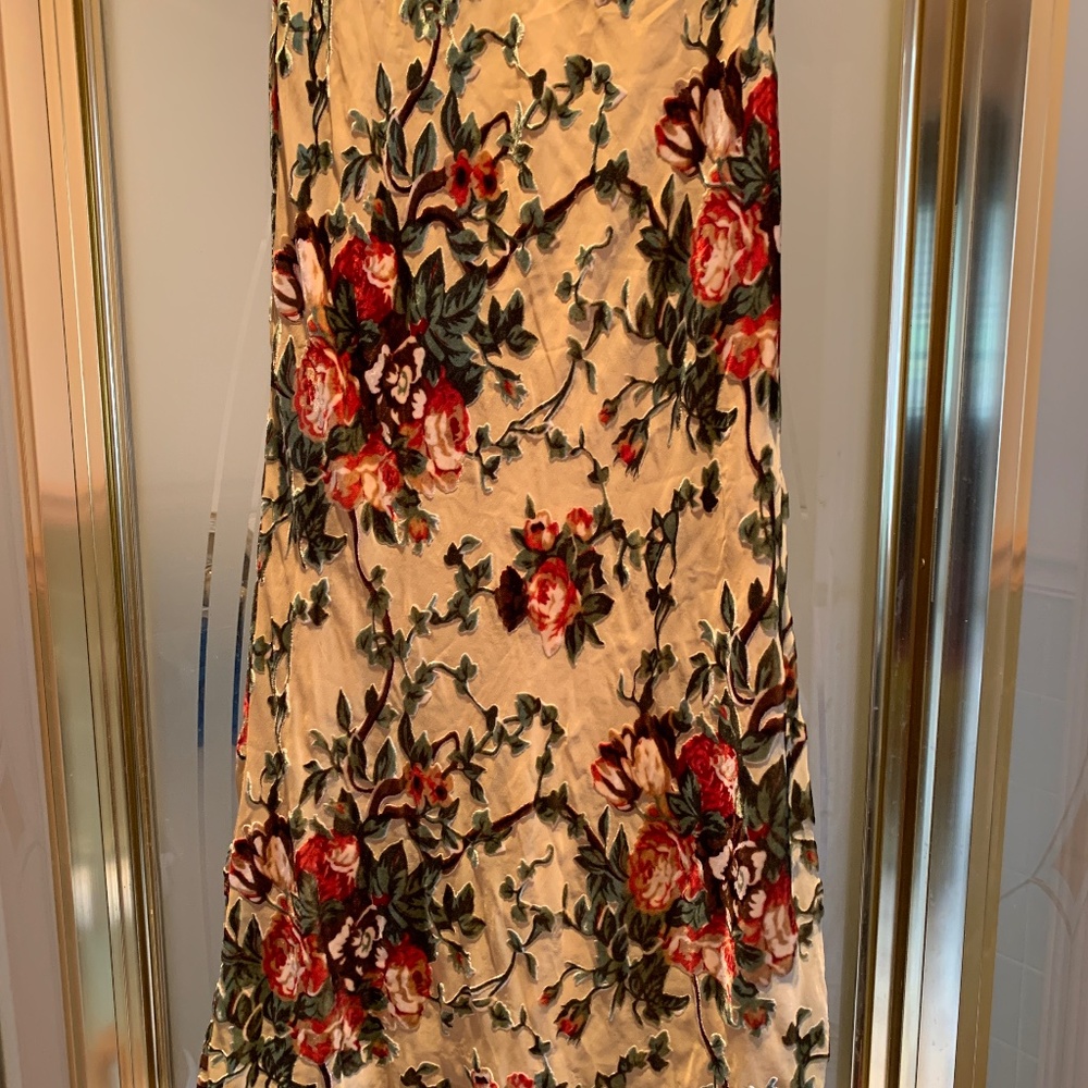 SKIRT SHEER VELVET BEIGE FLORAL APPLIQUES LINED PULLUP DRESS BRAND SIZE MED